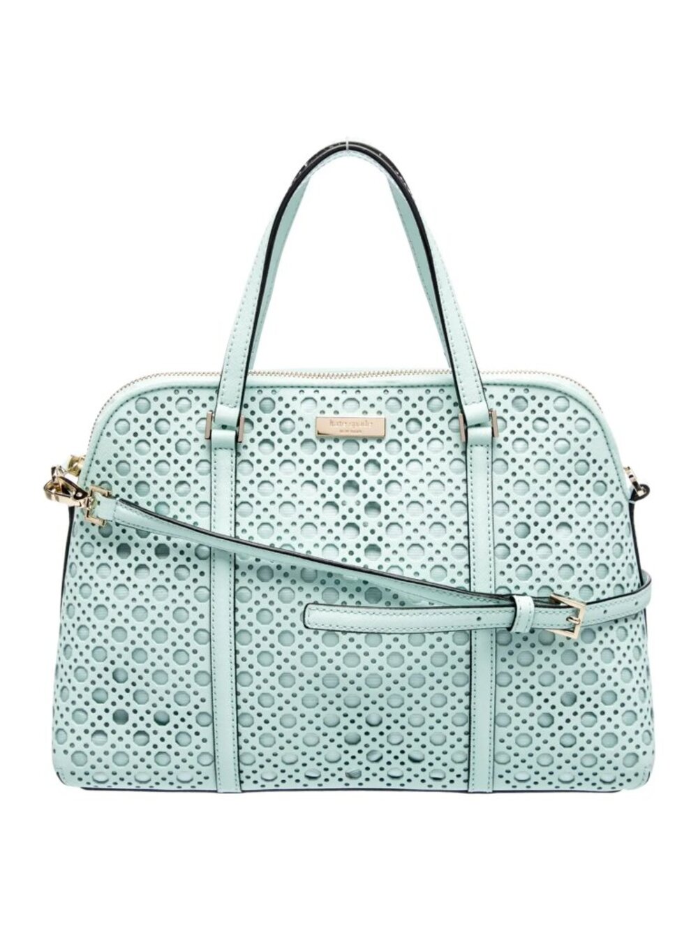 KATE SPADE Satchel Perforated Saffiano Leather Mint Blue Crossbody Purse